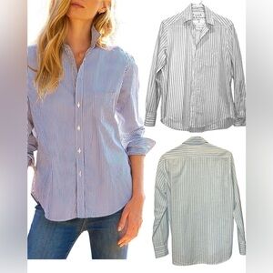 Frank & Eileen Relaxed Fit Eileen Style Striped Shirt Teal Blue Size XSmall